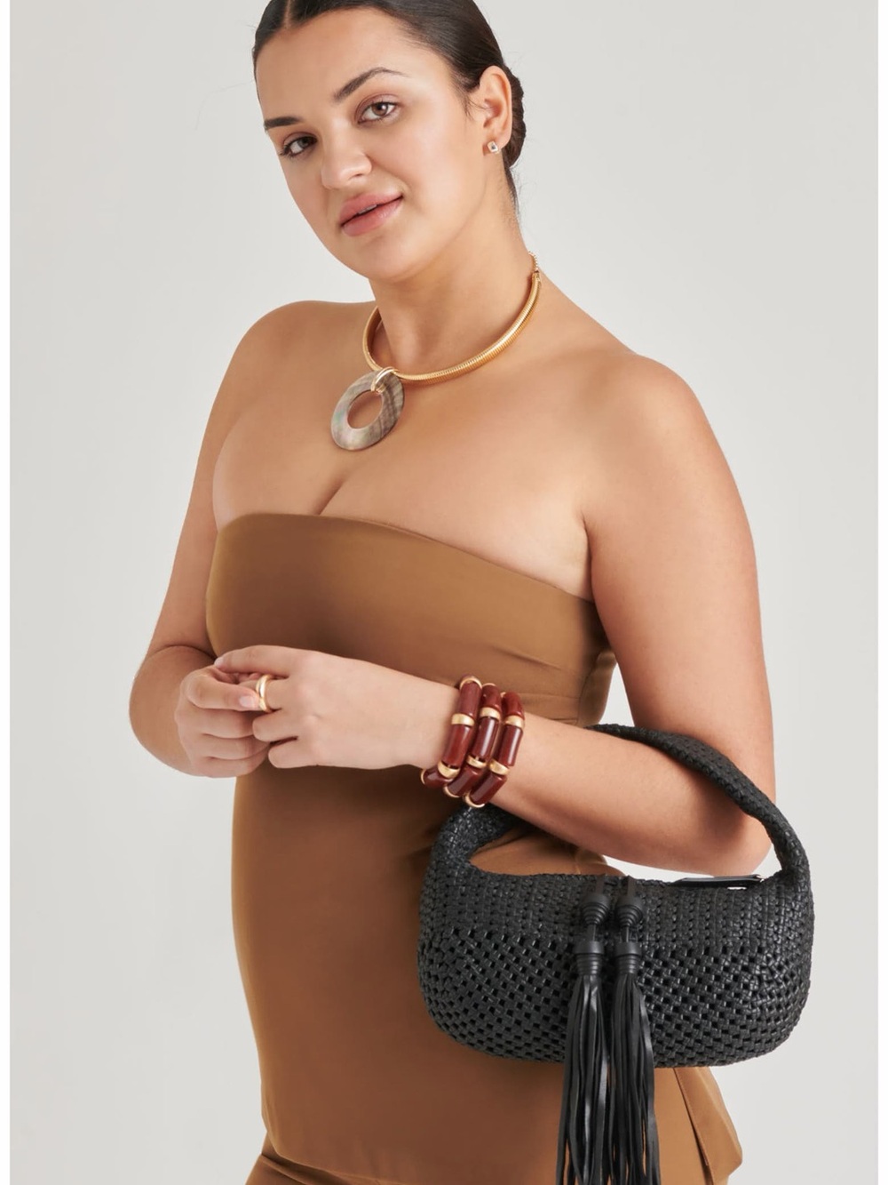 Zenia Woven Leather Handbag with Tassel